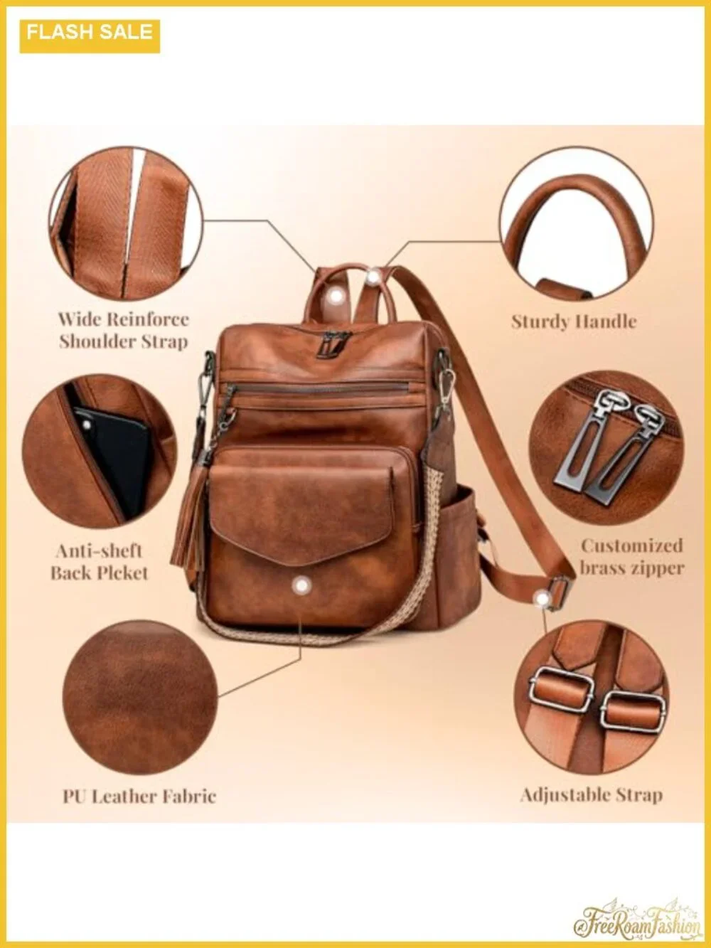 PU Leather Convertible Backpack Purse for Women, 3 Ways to Wear